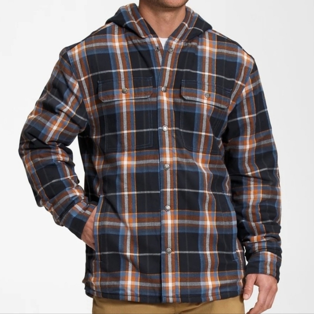 The North Face Mens Campshire Hooded Sherpa Lined Plaid Shirt Jacket Extra Large